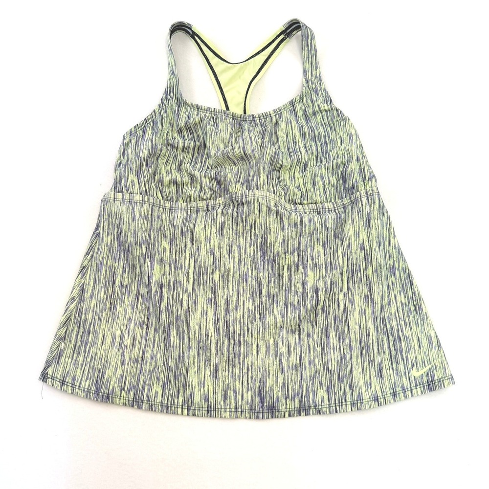Nike Womens 2X Tankini Swim Top Lime Green Navy Space Dye Racerback Athletic